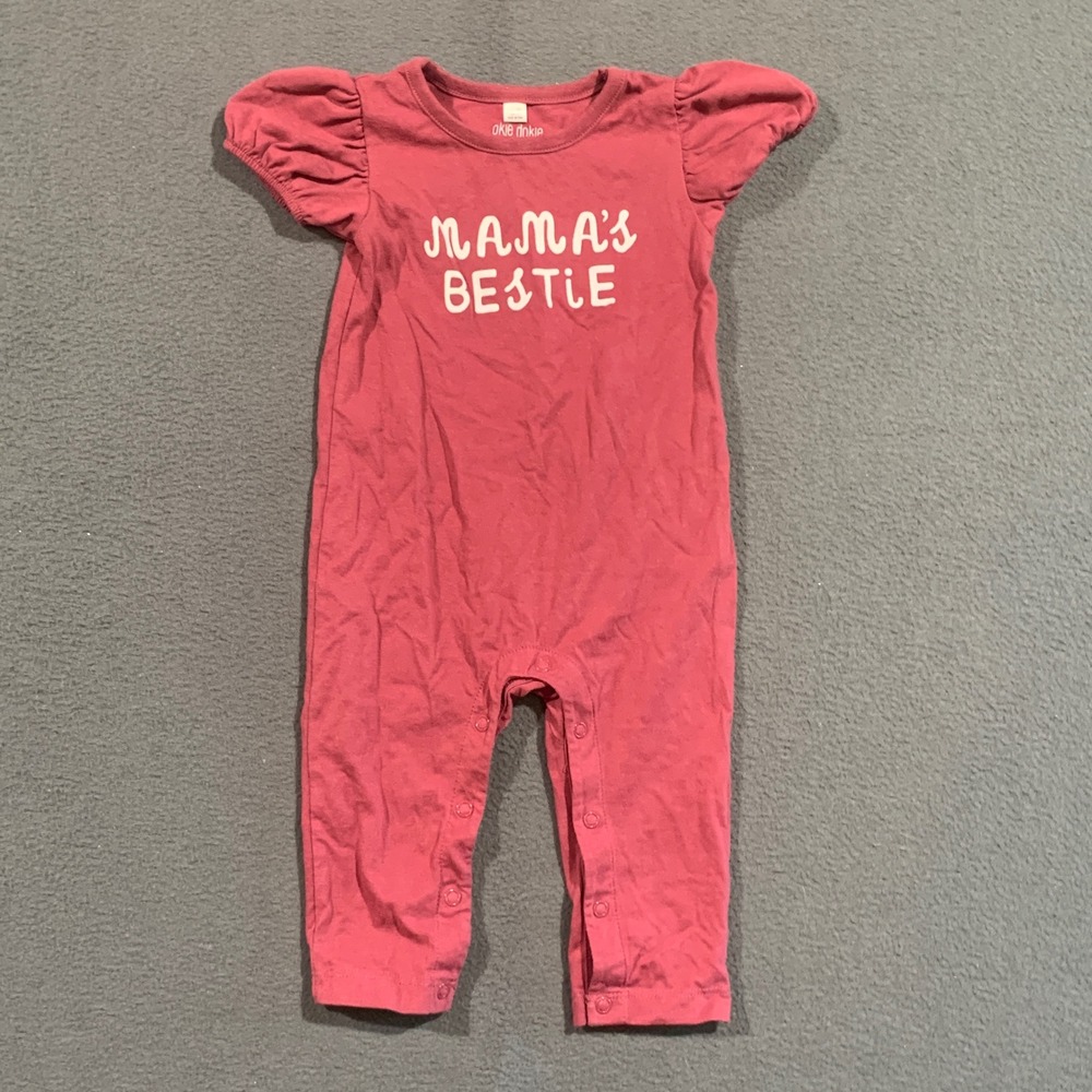 Okie Dokie Baby Girls Pink Mamas Bestie Graphic Romper Jumpsuit 9M 322-2709